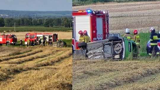 58-letni mężczyzna z niewyjaśnionych przyczyn stracił panowanie nad samochodem i dachował