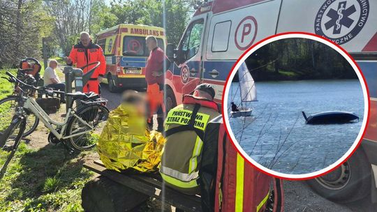 Akcja ratunkowa na akwenie Dębowa. Przewróciła się łodź żaglowa, którą płynęli ojciec z synem