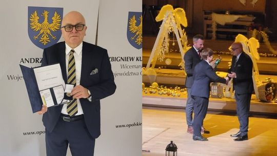 Józef Gisman z odznaką "Za zasługi dla województwa opolskiego"
