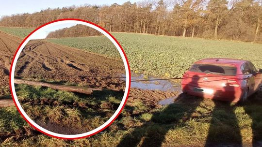 Kierowca BMW ściął słup i uciekł, pozostawiając samochód w polu. Szuka go policja.