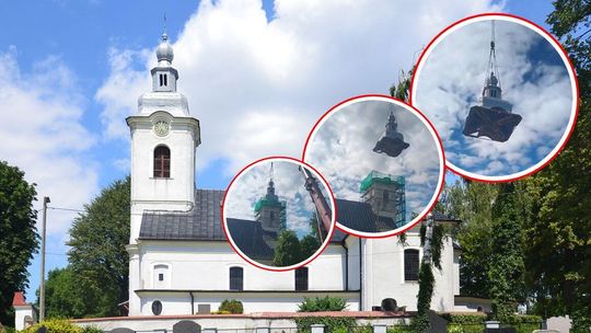 Kościelna kopuła w Pawłowiczkach ważyła 6 ton. Została ściągnięta przy pomocy wielkiego dźwigu. FILM Kościelna kopuła w Pawłowiczkach ważyła 6 ton. Została ściągnięta przy pomocy wielkiego dźwigu. FILM