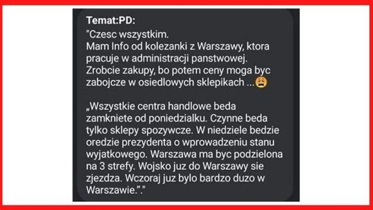 Od poniedziałku stan wyjątkowy. UWAGA NA #FAKENEWS!