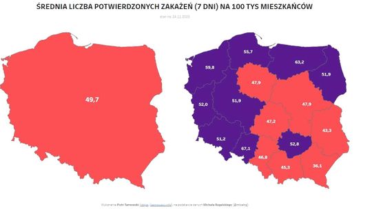 Opolszczyzna z najwyższym wskaźnikiem zakażeń COVID-19 na 100 tysięcy mieszkańców