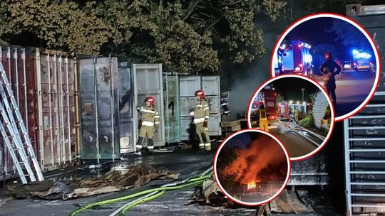 Płonął kontener w magazynie przy ul. Stalmacha. Na miejscu liczne zastępy straży pożarnej