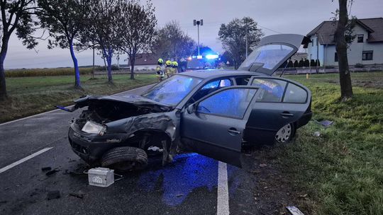 Poważny wypadek w Pokrzywnicy. Ranny kierowca przetransportowany śmigłowcem LPR do szpitala