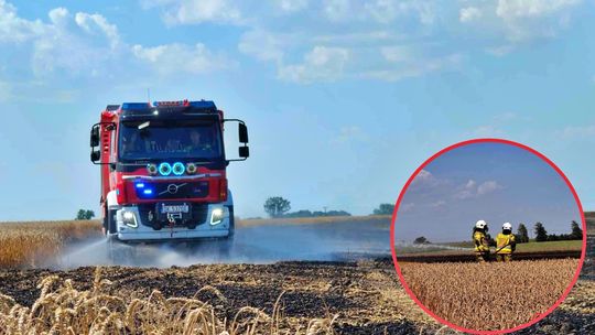 Pożar podczas prac żniwnych w Grudyni Małej. ZDJĘCIA
