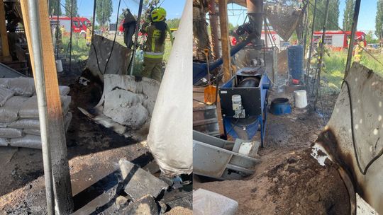 Pożar trocin przy instalacji produkującej pellet w Dziergowicach