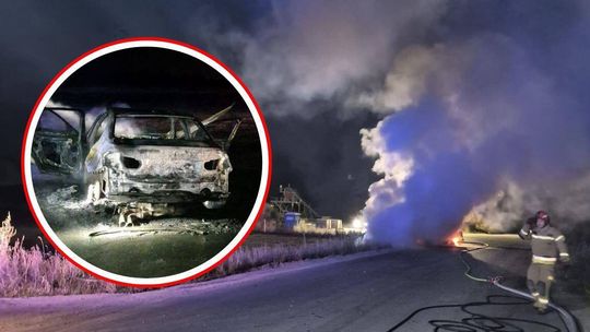 Samochód spłonął w Poborszowie. Wójt: Drogi nie służą do driftów i brawurowych popisów