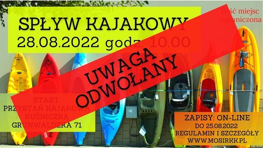 Spływ kajakowy pętlą kędzierzyńską został odwołany