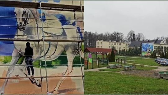Takie malowidło na ścianie szkoły w Długomiłowicach. To część projektu