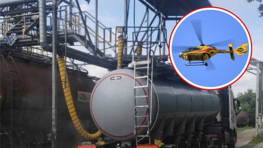Zasłabli podczas mycia cystern. Jeden mężczyzna z poparzeniami trafił do szpitala śmigłowcem LPR Zasłabli podczas mycia cystern. Jeden mężczyzna z poparzeniami trafił do szpitala śmigłowcem LPR