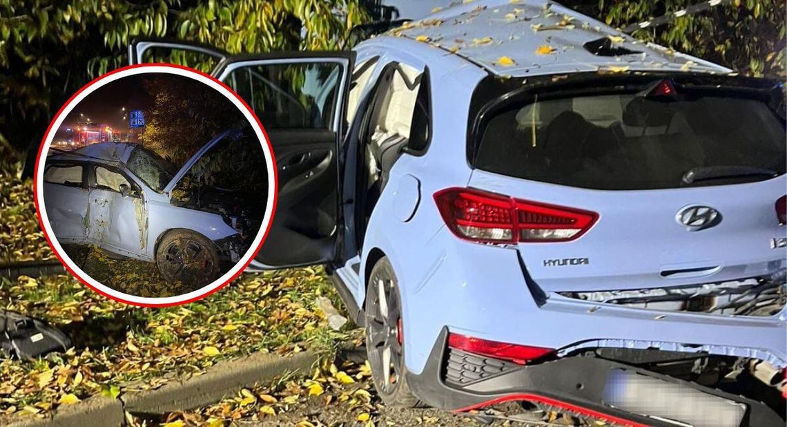 19-latek uderzył hyundaiem w przydrożne drzewo. 17-letnia pasażerka trafiła do szpitala