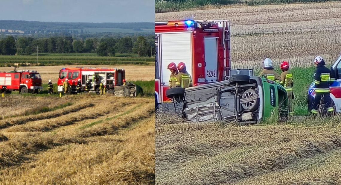 58-letni mężczyzna z niewyjaśnionych przyczyn stracił panowanie nad samochodem i dachował