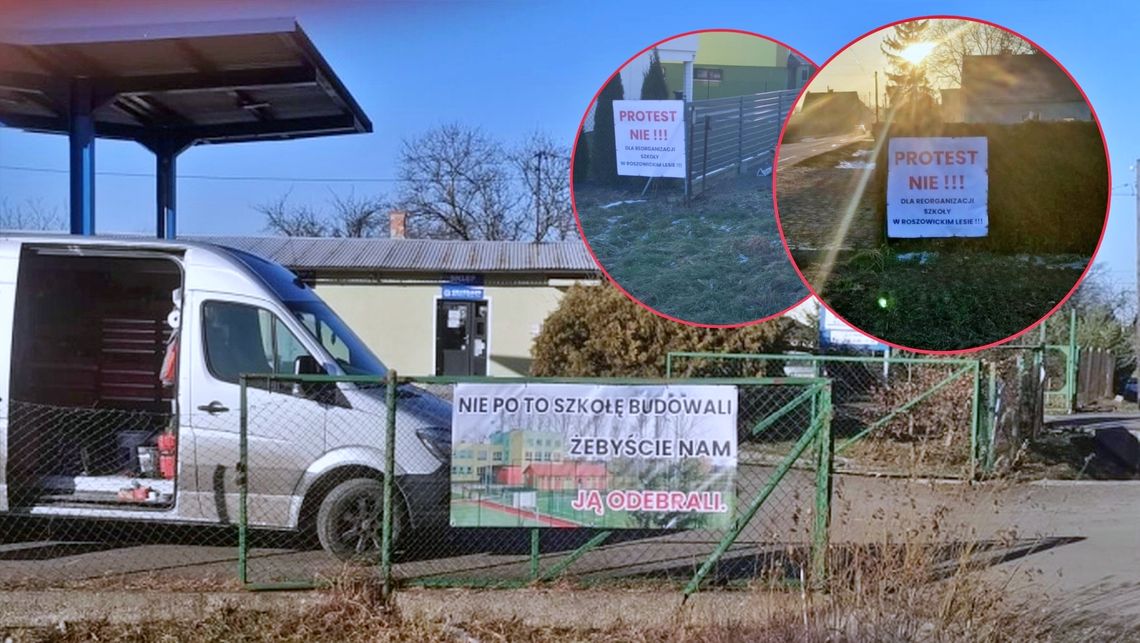 Banery w Roszowickim Lesie głosem mieszkańców w sprawie reorganizacji szkół