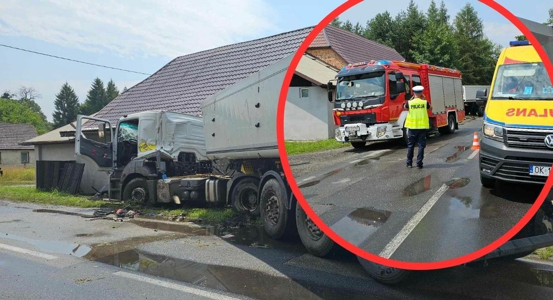 Ciężarówka uderzyła w dom. Ściana częściowo się zawaliła. W budynku było 6 osób! ZDJĘCIA Ciężarówka uderzyła w dom. Ściana częściowo się zawaliła. W budynku było 6 osób! ZDJĘCIA