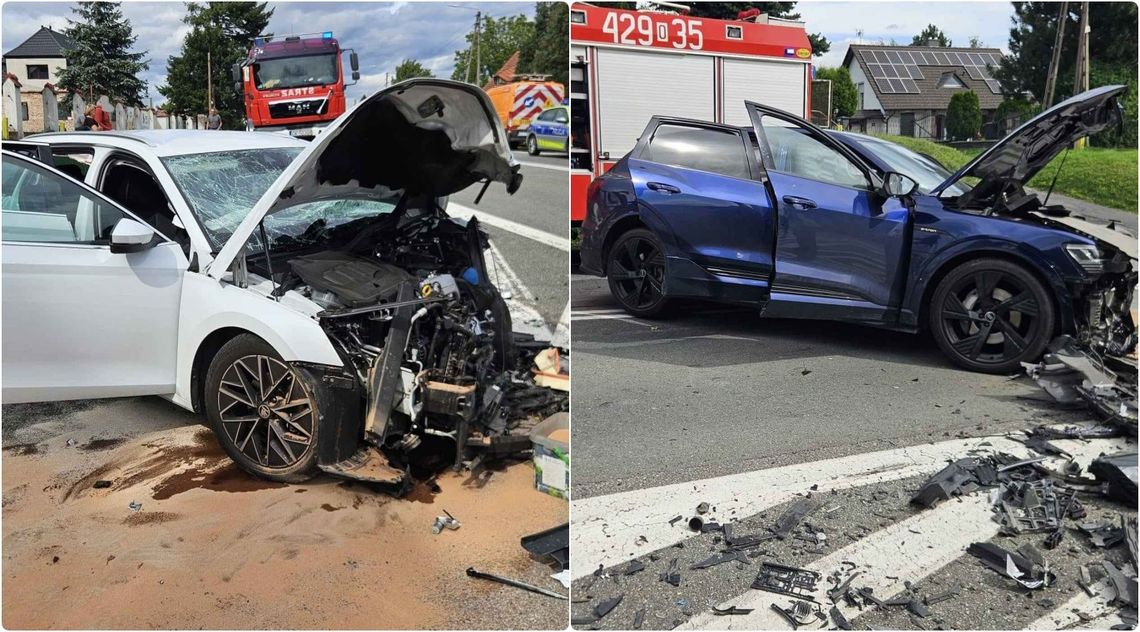 Czołowe zderzenie na DK45. Kierująca Audi straciła przytomność za kierownicą. ZDJĘCIA Czołowe zderzenie na DK45. Kierująca Audi straciła przytomność za kierownicą. ZDJĘCIA