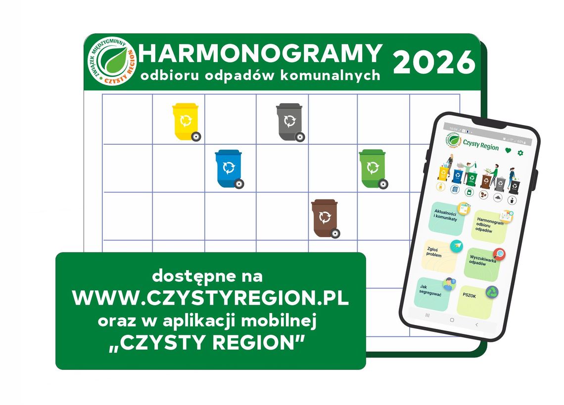 Harmonogramy odbioru odpadów w Czystym Regionie na 2026 rok