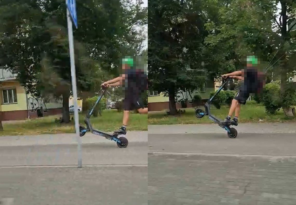 Hulajnogą na jednym kole przy ruchliwej ulicy. Wystarczy chwila, by doszło do tragedii Hulajnogą na jednym kole przy ruchliwej ulicy. Wystarczy chwila, by doszło do tragedii