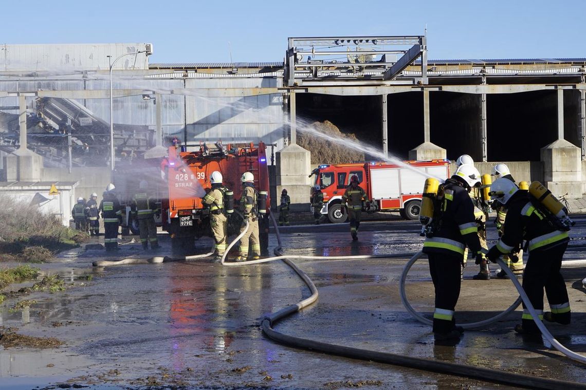 Manewry strażaków na terenie zakładu Kania w Pawłowiczkach. ZDJĘCIA