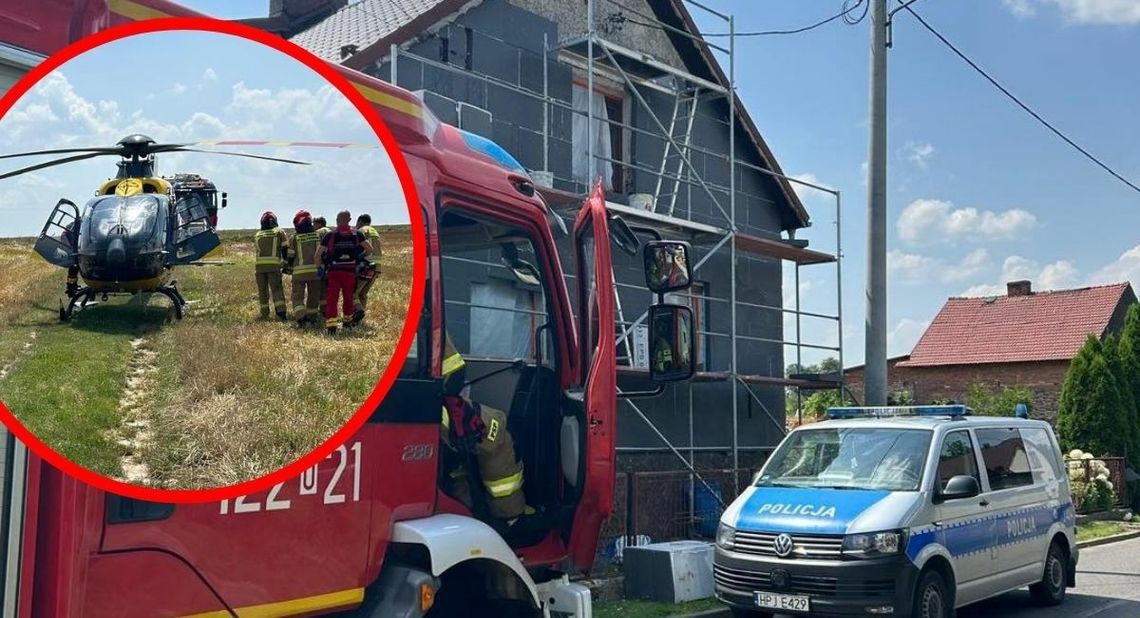 Mężczyzna został porażony prądem. Wezwano śmigłowiec ratunkowy. ZDJĘCIA