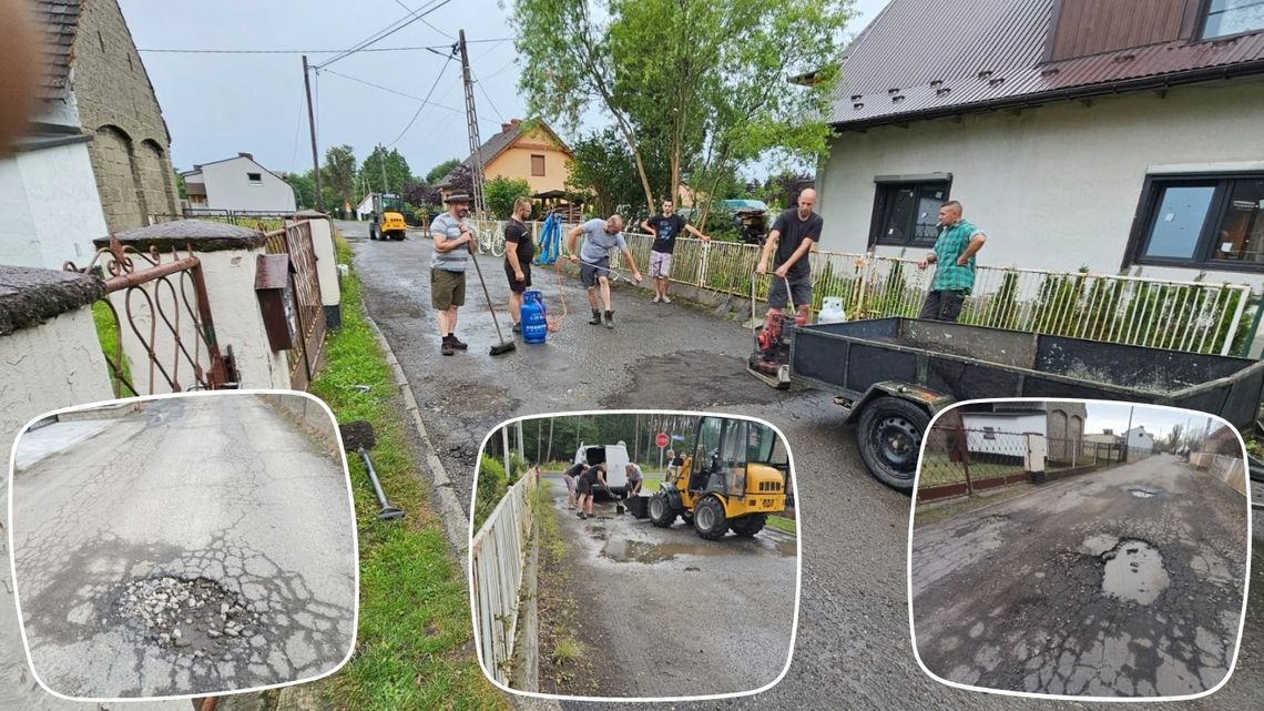 Mieszkańcy Ortowic sami połatali dziury na odcinku drogi powiatowej. ZDJĘCIA