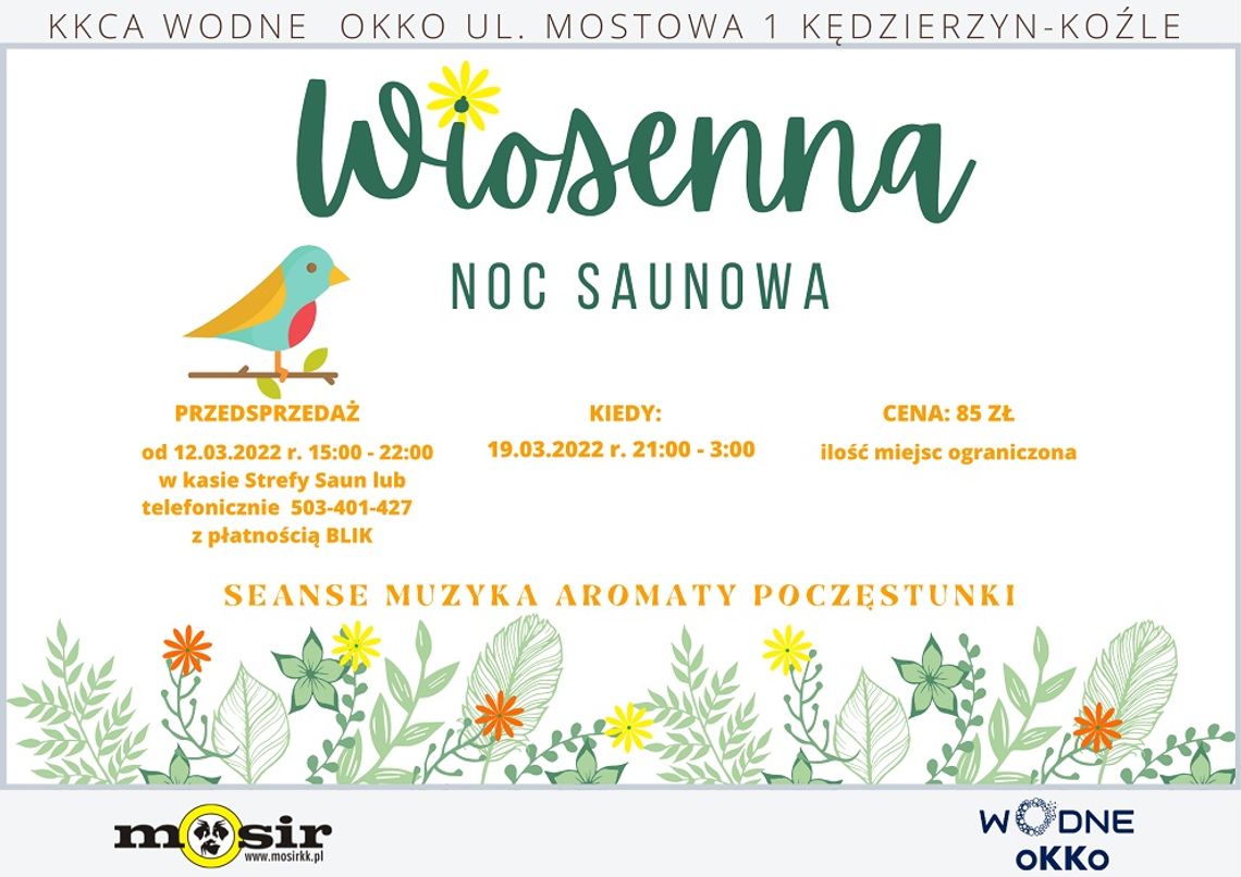 MOSiR zaprasza na wiosenną noc saunową w Wodnym oKKu