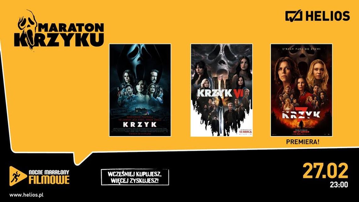 Nocny maraton filmowy z trzema częściami "Krzyku" w kinie Helios