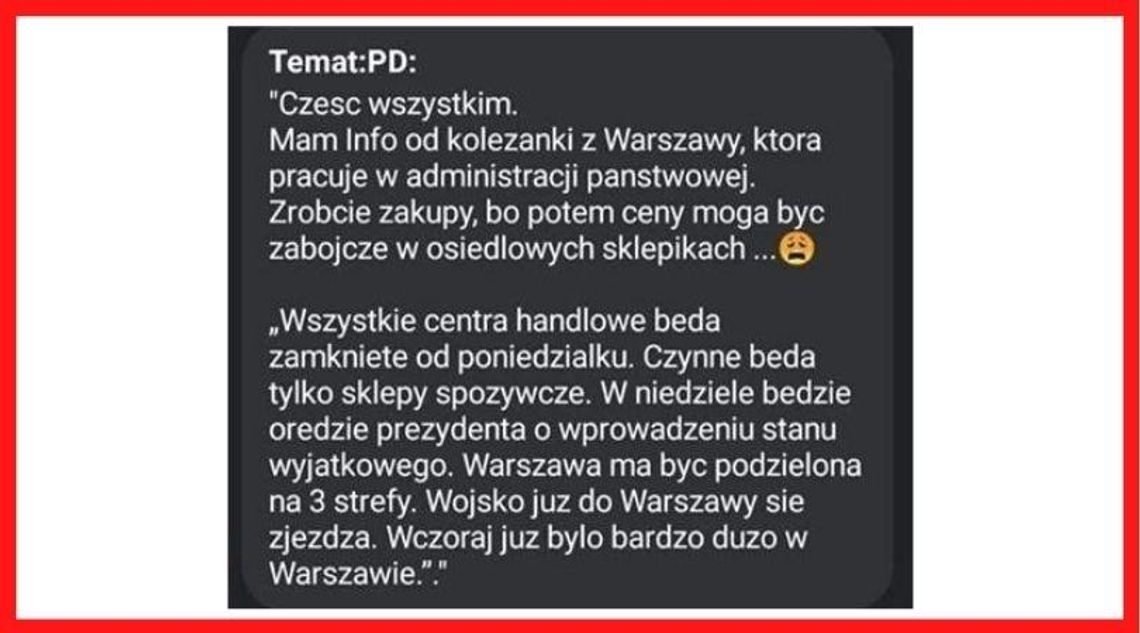 Od poniedziałku stan wyjątkowy. UWAGA NA #FAKENEWS!