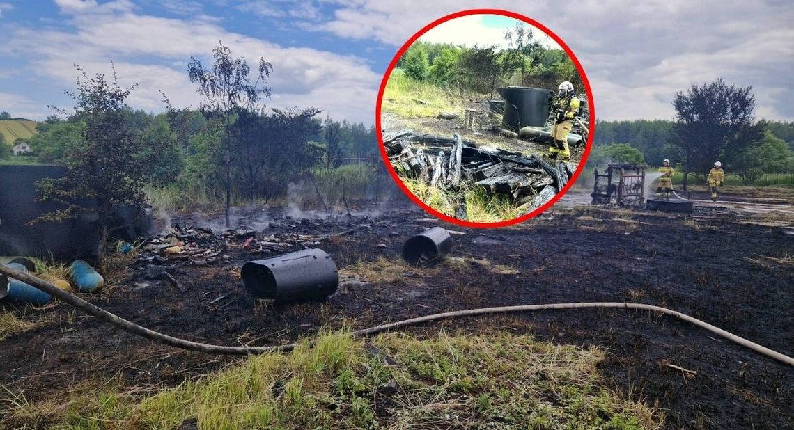 Paliły się stare podkłady kolejowe, 9 arów suchej trawy oraz materiały łatwopalne. ZDJĘCIA Paliły się stare podkłady kolejowe, 9 arów suchej trawy oraz materiały łatwopalne. ZDJĘCIA