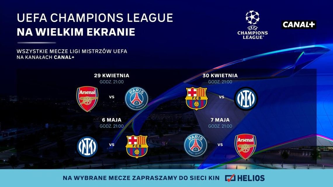 Półfinały piłkarskiej Ligi Mistrzów na ekranie kina Helios Półfinały piłkarskiej Ligi Mistrzów na ekranie kina Helios