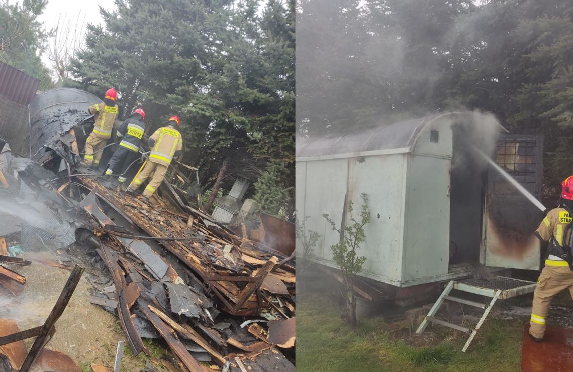 Pożar drewnianej przyczepy magazynowej. W środku butle z gazem Pożar drewnianej przyczepy magazynowej. W środku butle z gazem