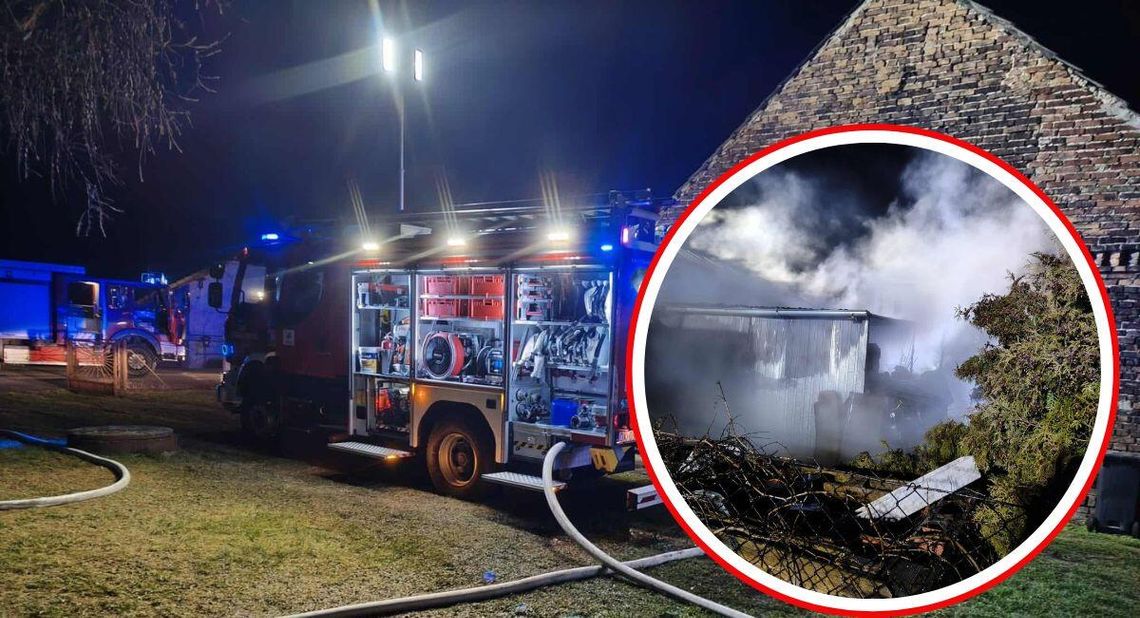 Pożar garażu w Dziergowicach. Ogień stwarzał zagrożenie dla sąsiedniego budynku gospodarczego Pożar garażu w Dziergowicach. Ogień stwarzał zagrożenie dla sąsiedniego budynku gospodarczego