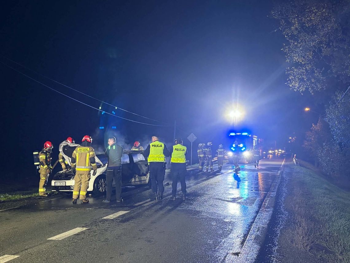 Pożar samochodu na DK 38 przed Pawłowiczkami. ZDJĘCIA Pożar samochodu na DK 38 przed Pawłowiczkami. ZDJĘCIA