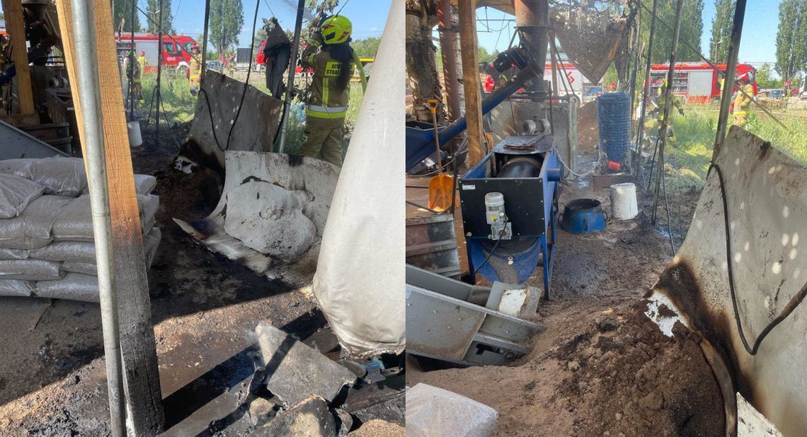 Pożar trocin przy instalacji produkującej pellet w Dziergowicach Pożar trocin przy instalacji produkującej pellet w Dziergowicach