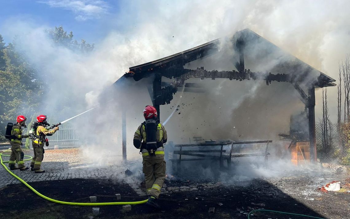 Pożar wiaty i busa na ulicy Reński Koniec w Reńskiej Wsi