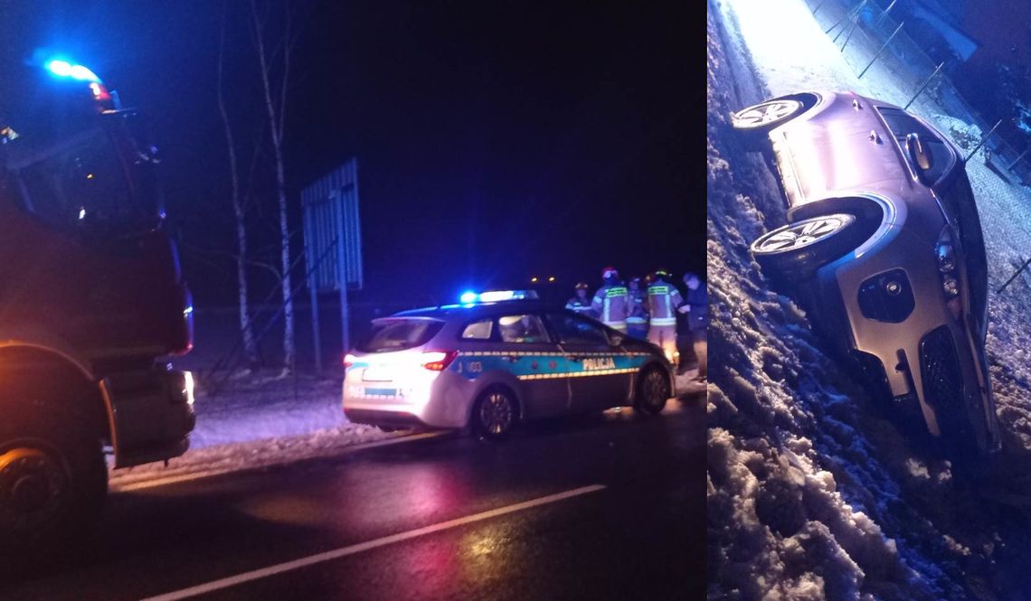 Samochód wjechał do rowu. Jedna osoba trafiła do szpitala