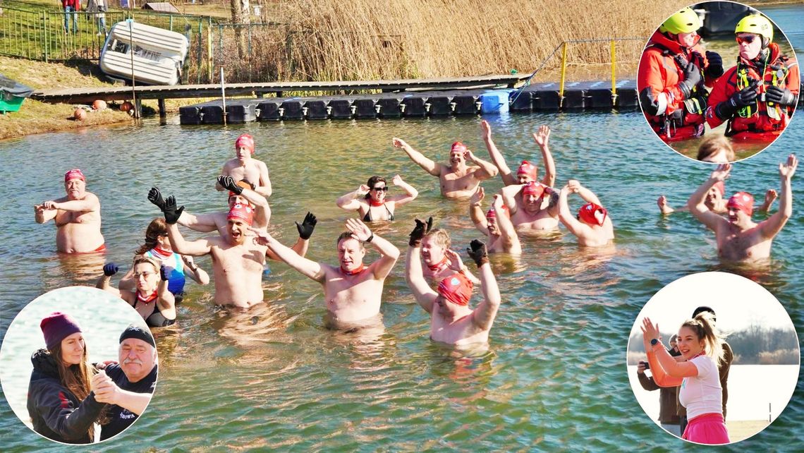 Samorządowcy Opolszczyzny zażyli kąpieli w lodowatej Dębowej. ZDJĘCIA