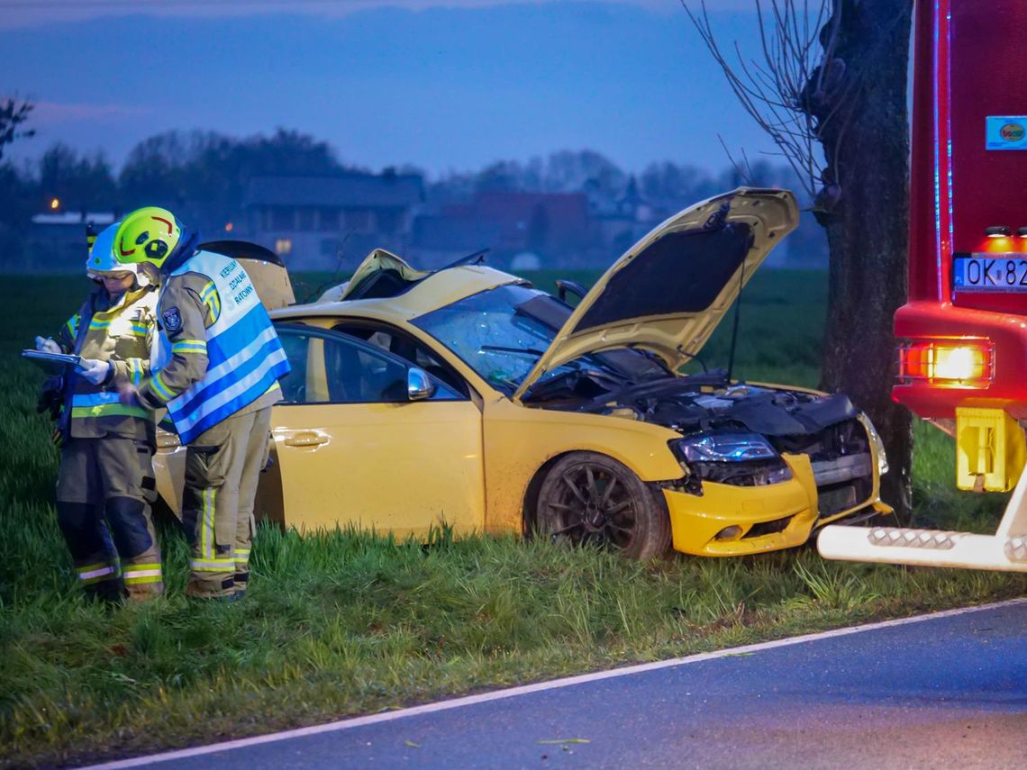 Sportowe audi rozbiło się na drzewie. Trzy osoby trafiły do szpitala Sportowe audi rozbiło się na drzewie. Trzy osoby trafiły do szpitala