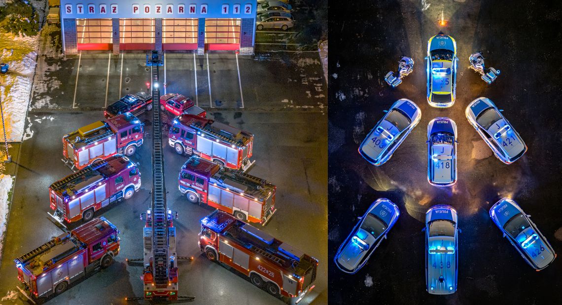 Świąteczne choinki z wozów strażackich i policyjnych radiowozów