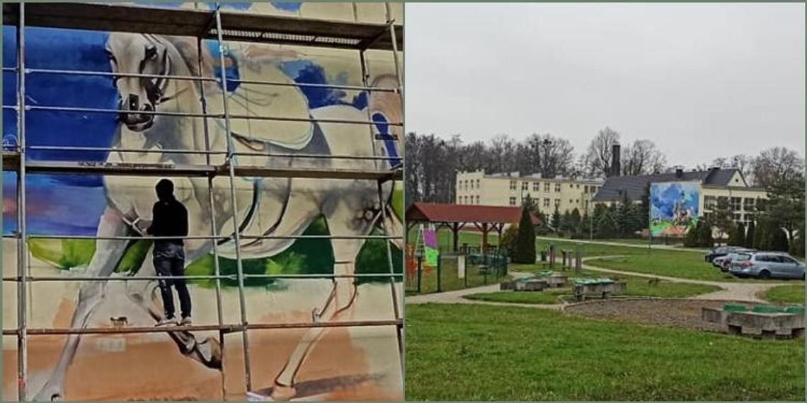 Takie malowidło na ścianie szkoły w Długomiłowicach. To część projektu
