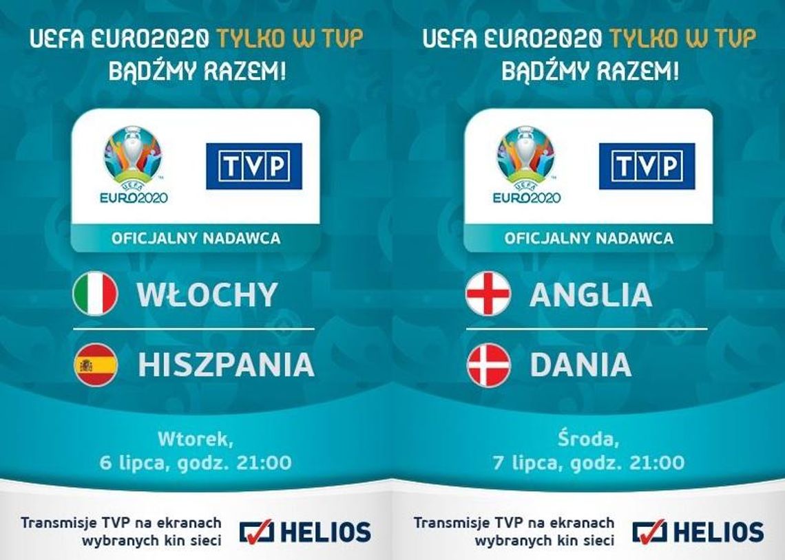 Transmisje z meczów półfinałowych UEFA Euro 2020 w kinie Helios