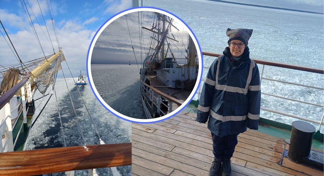 Uczniowie Żeglugi na „Darze Młodzieży”. Morska praktyka w zimowych warunkach. ZDJĘCIA