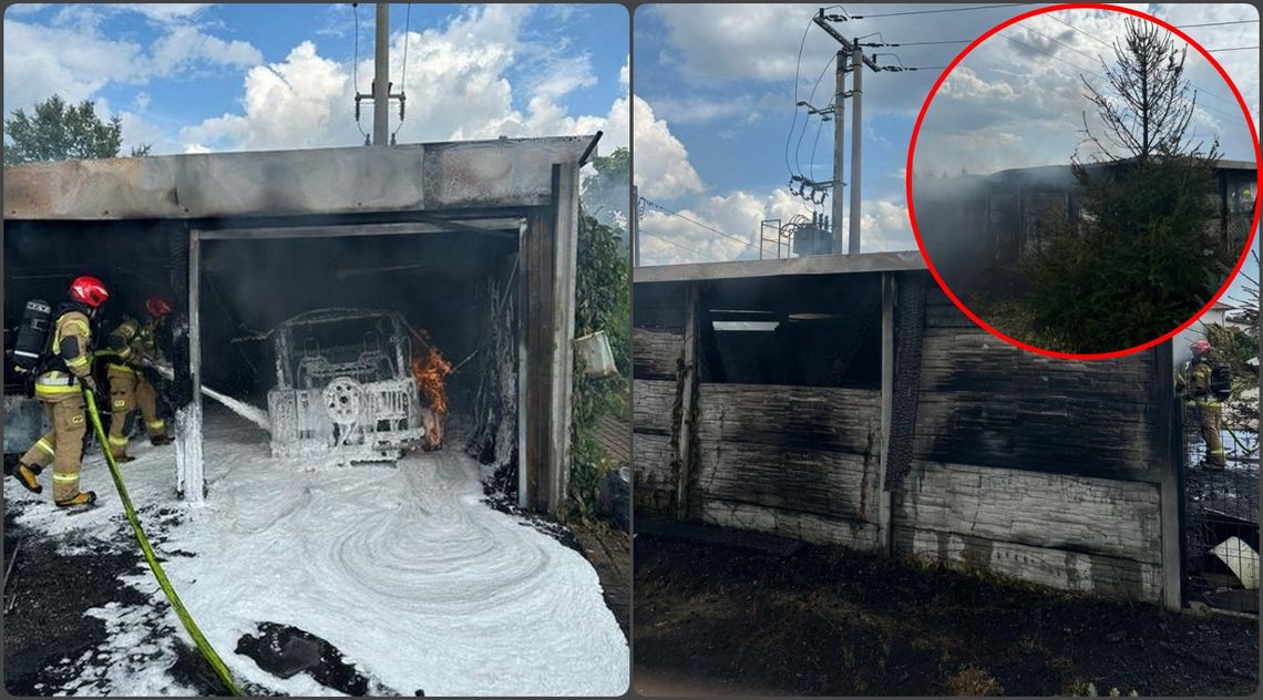 Pożar wiaty garażowej w Dziergowicach. Skończyło się na stratach materialnych. ZDJĘCIA