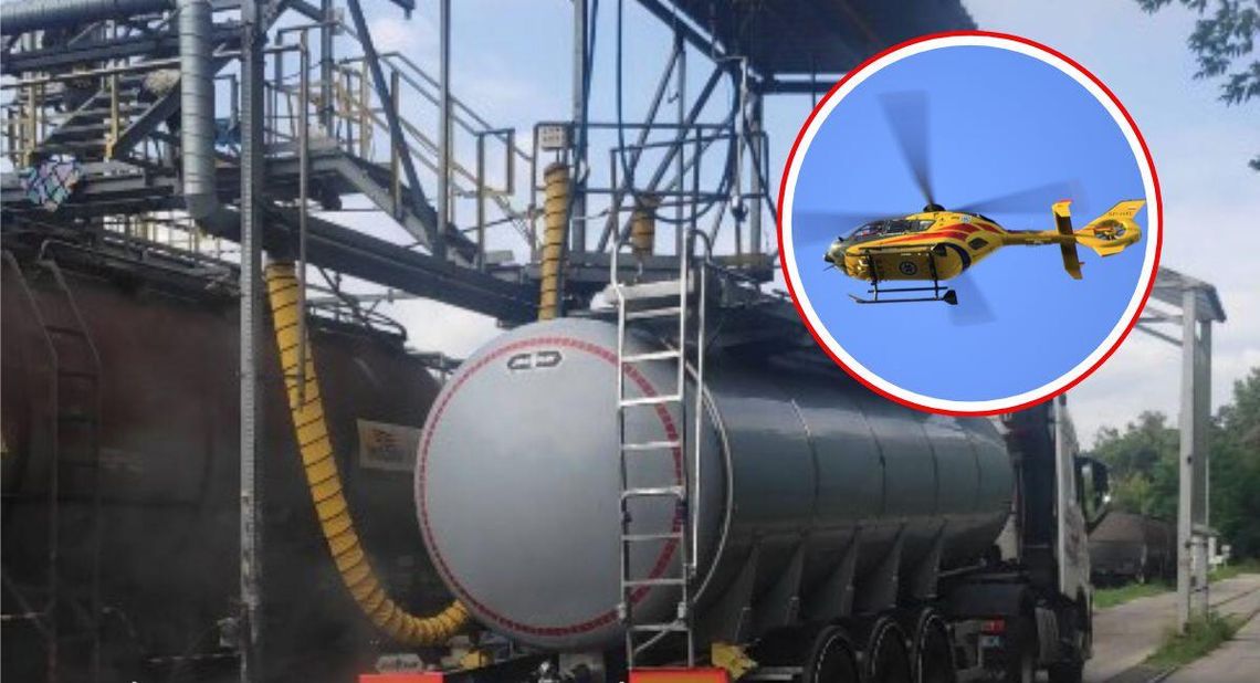 Zasłabli podczas mycia cystern. Jeden mężczyzna z poparzeniami trafił do szpitala śmigłowcem LPR