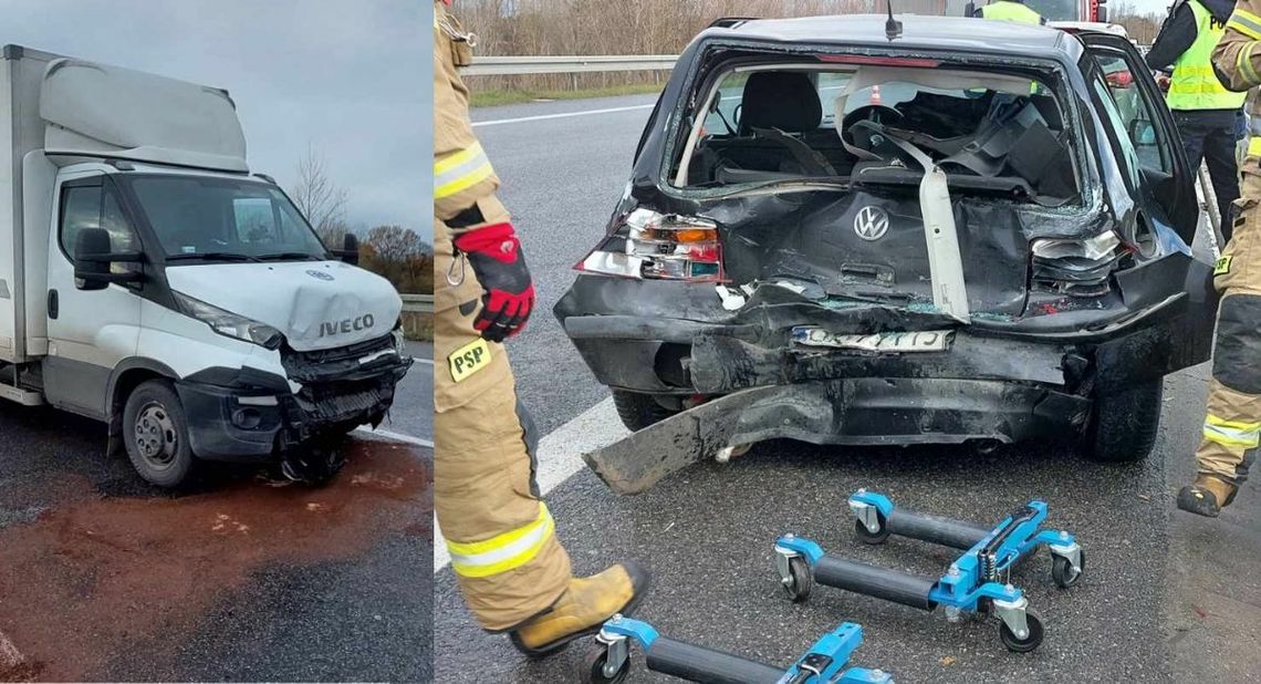 Zderzenie trzech samochodów na obwodnicy. Jedna osoba poszkodowana