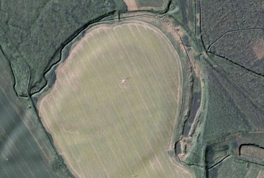 Widoczna z lotu ptaka lokalizacja pradawnej osady, wskazana przez Sławomira Wilkowskiego